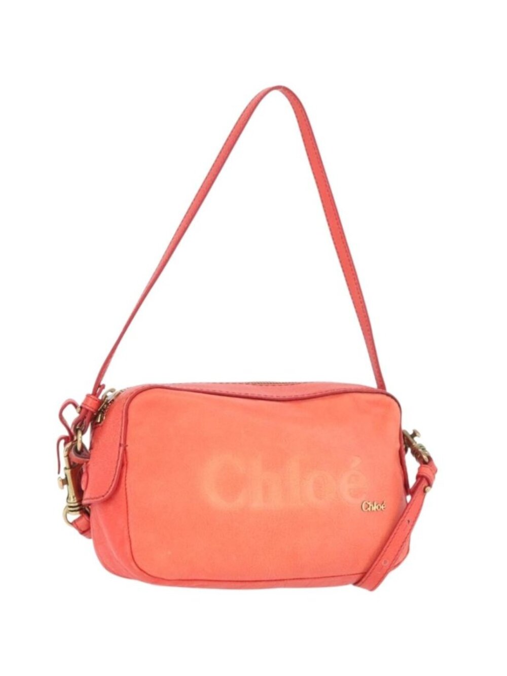 Chloe Shoulder Bag Leather 2way Red Gold